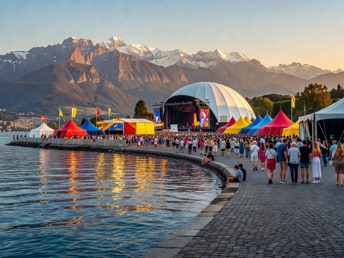 Lake Geneva shoreline during Montreux Jazz Festival